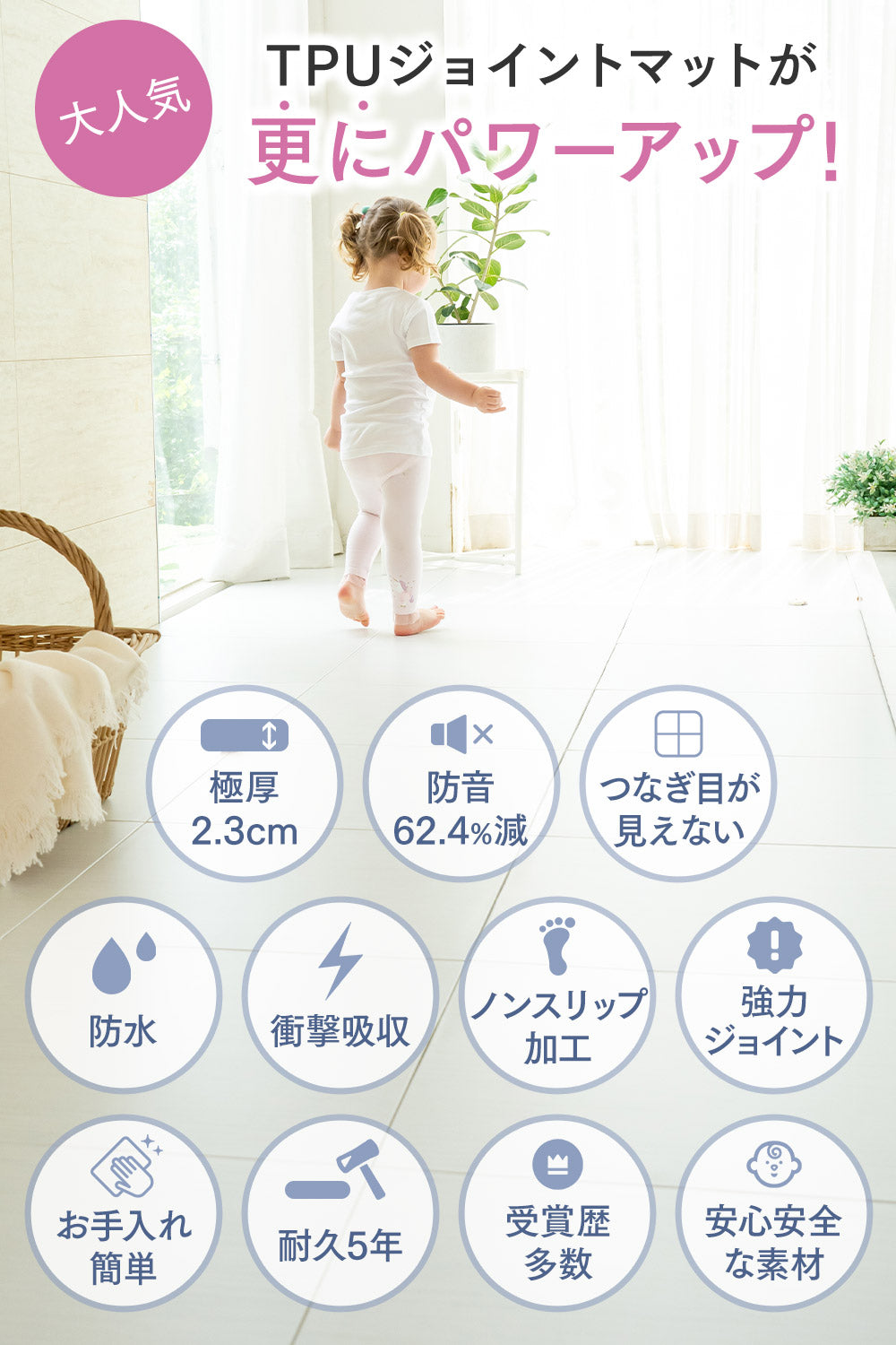 【大判 50cm】ジョイントマット パズルマット 厚手 2.3cm - NEW TPUマット (24枚)